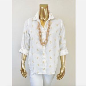 *NWT CLOSING SALE - CHICO'S $99 NO-IRON SIZE-0 100% LINEN ROLL TAB SHIRT (S)